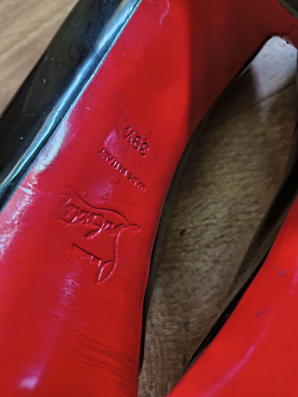 Christian Louboutin Lady Z Black Patent Platform Peep-Toe Pumps with Red Sole